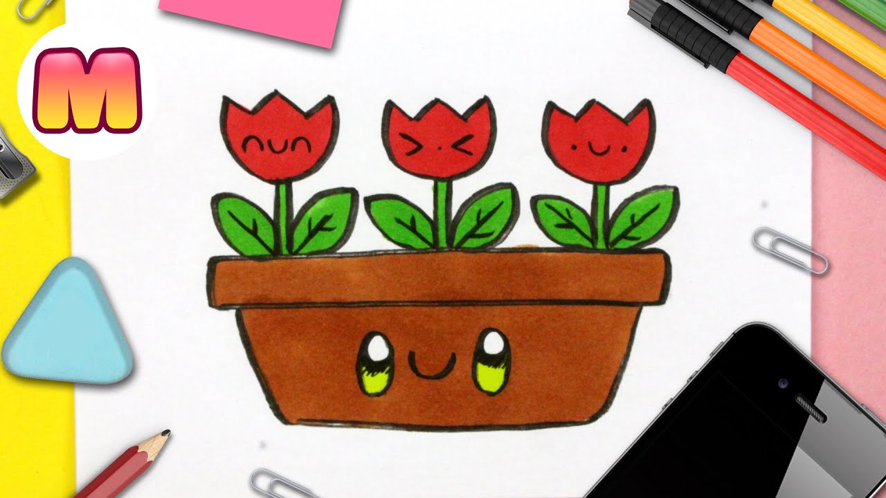 ¿Cómo dibujar una maceta kawaii?